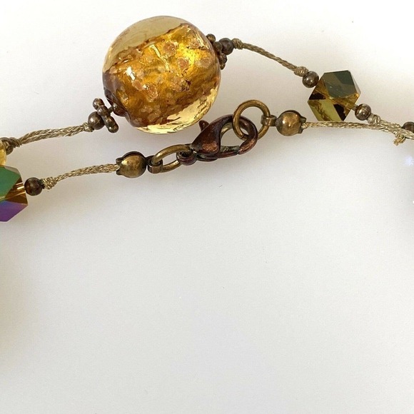 Necklace Amber Floral Lampwork Glass Beaded Necklace Pretty Bohemian Chic 30” - Picture 4 of 12